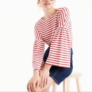 J.Crew red striped bell sleeve top XSmall